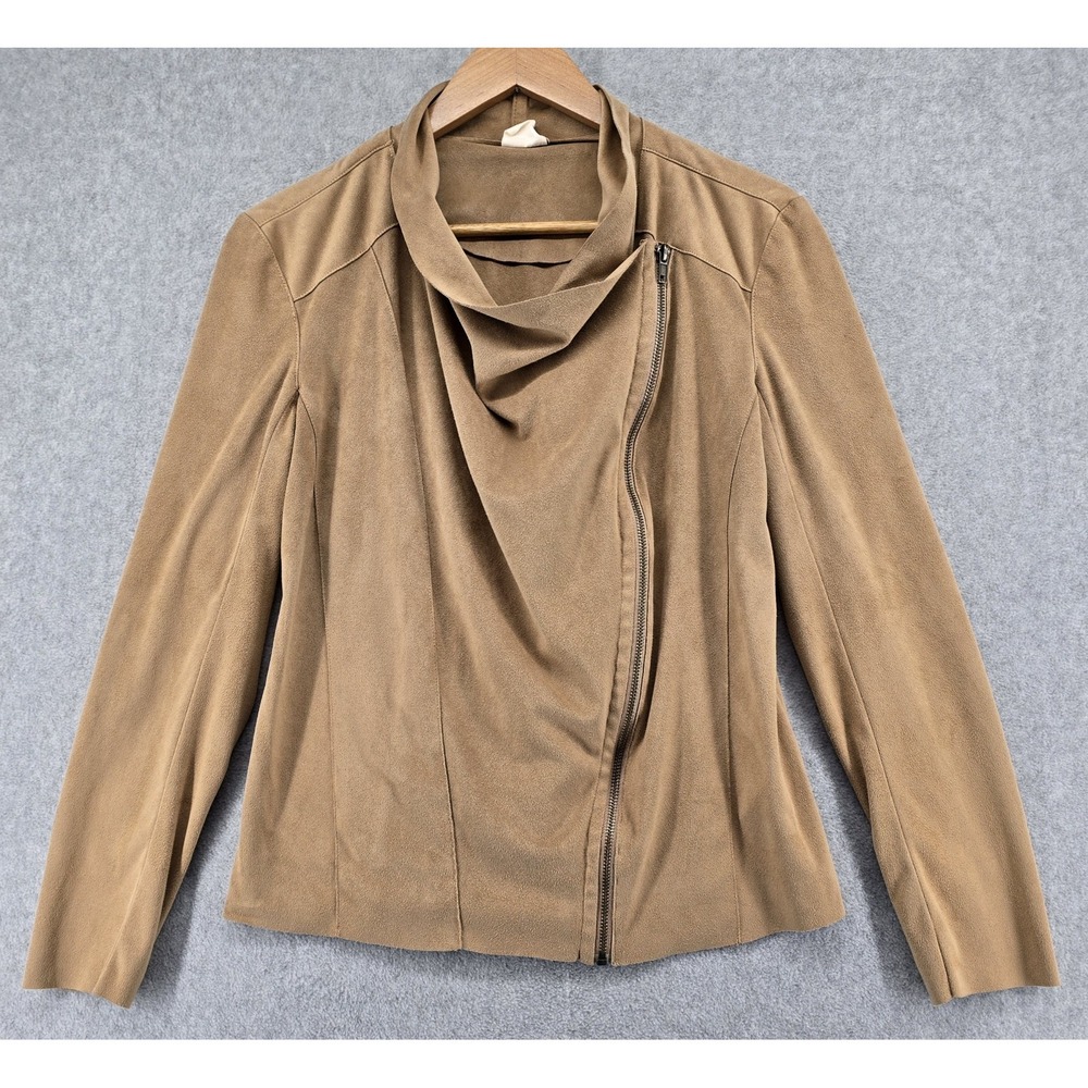 MOTE Women's Faux Suede Tan Moto Jacket Sz M Asymmetrical Zip Up Bohemian‎ Top